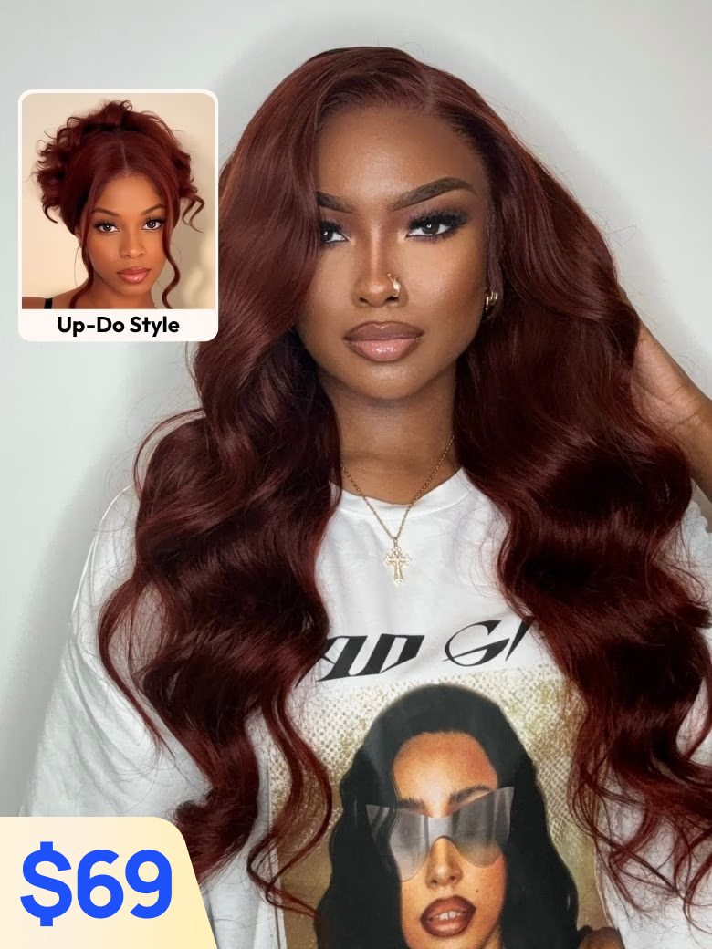 Nadula Flash Sale Reddish Brown Body Wave 13x4 Lace Frontal Huaman Hair Wigs Put On And Go