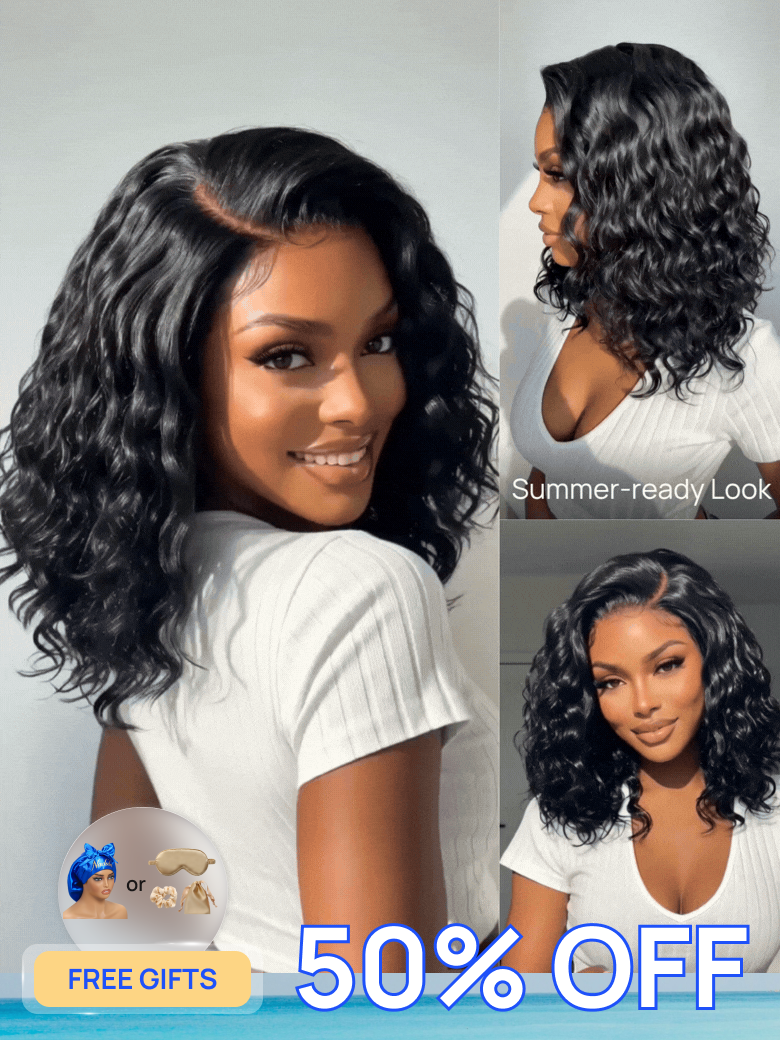 50% OFF + FREE GIFTS | Nadula Flash Sale 6x4 Lace Closure Ready to Go Water Wave Short Wavy Bob Wig Glueless Minimalist Lace Wig 220% Density