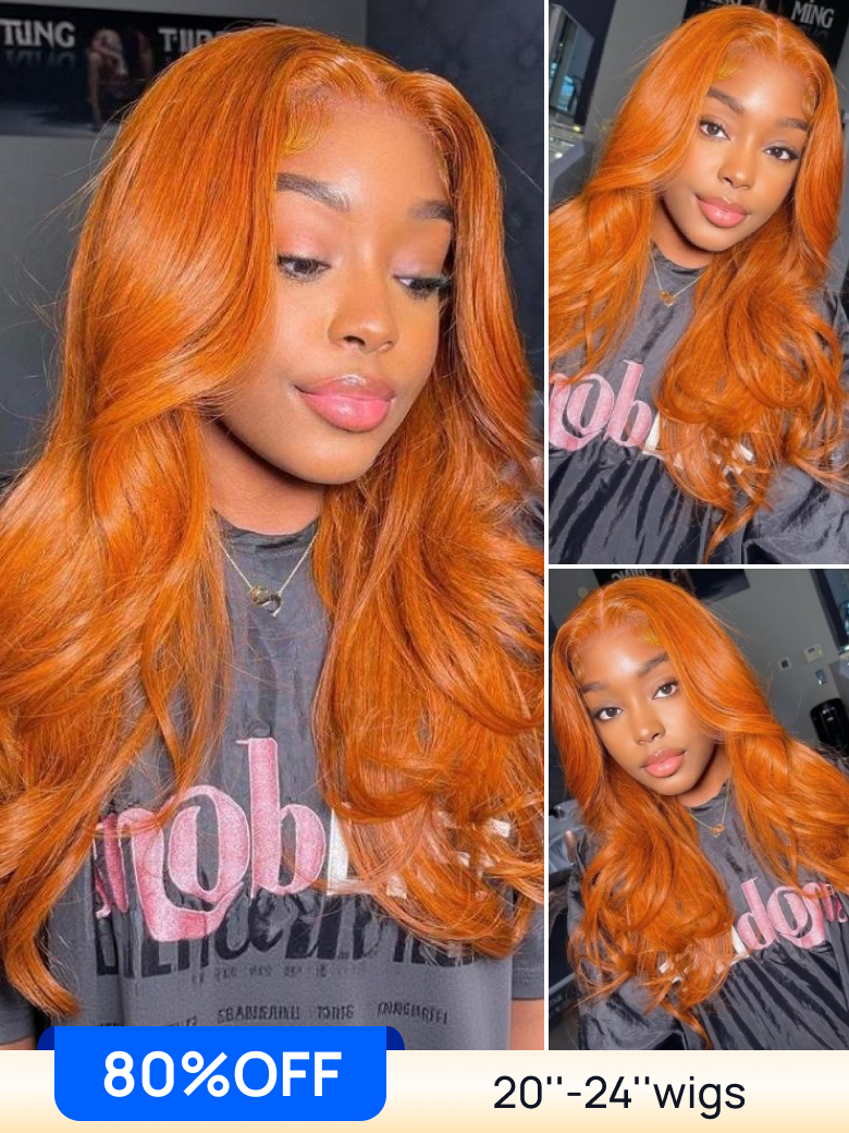 Nadula 80% OFF 4*0.5 Lace Orange Ginger Colored Body Wave Put on and Go Transparent Wig