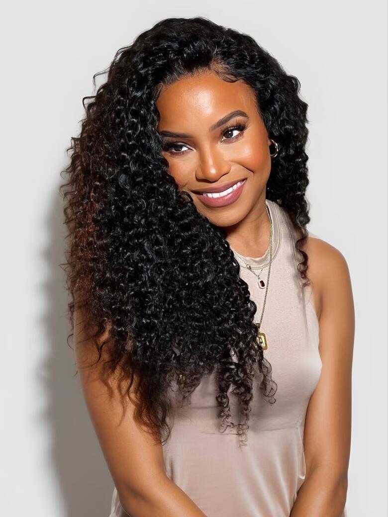 90%OFF | 7x5 Bye Bye Knots Kinky Curly Wig with Curly Edges Put On and Go Lace Closure Human Hair Wigs with Drawstring