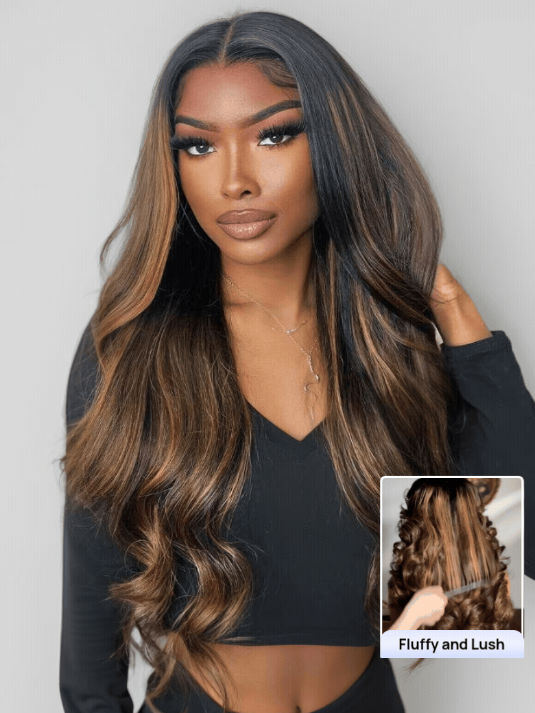 Nadula 7x5 And 13x4 Balayage Highlight Body Wave Lace Front Human Hair Wigs with Invisi Drawstring Put On and Go