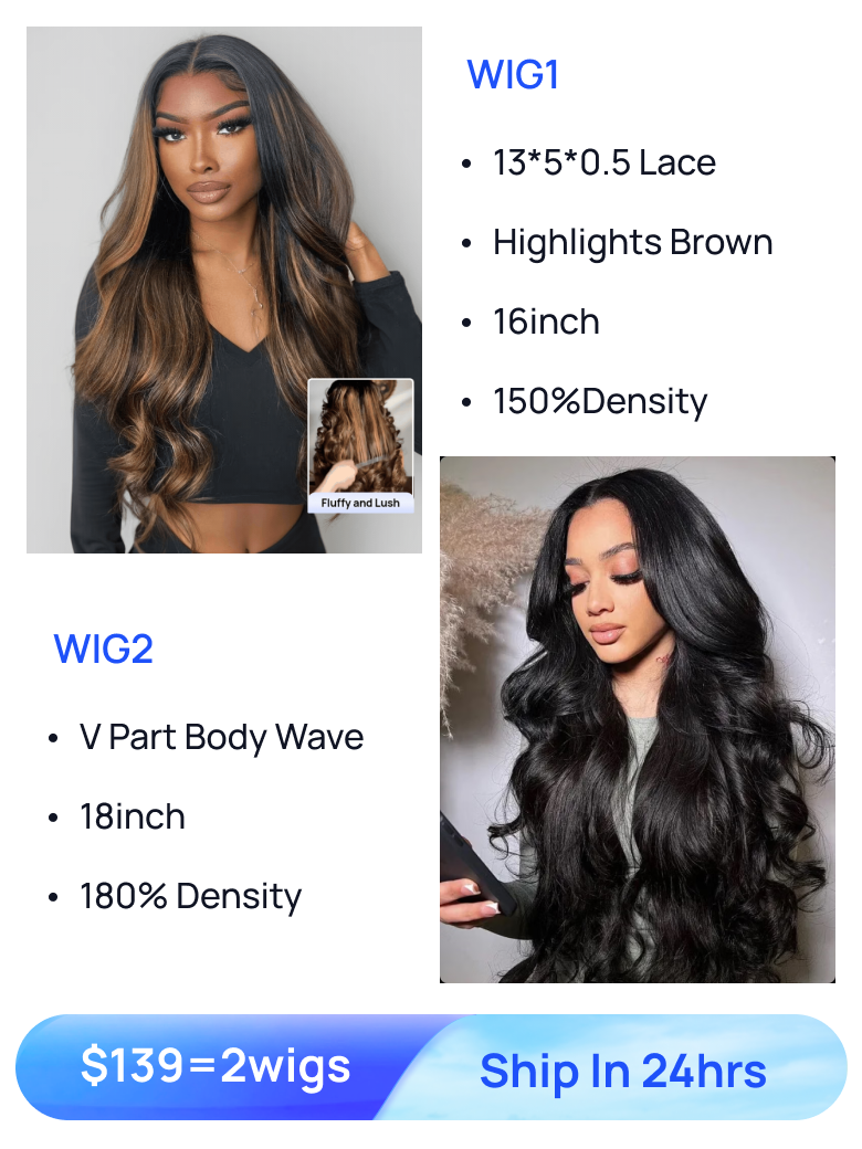 Nadula BOGO Free| highlights brown wigs and v-part body wave wigs