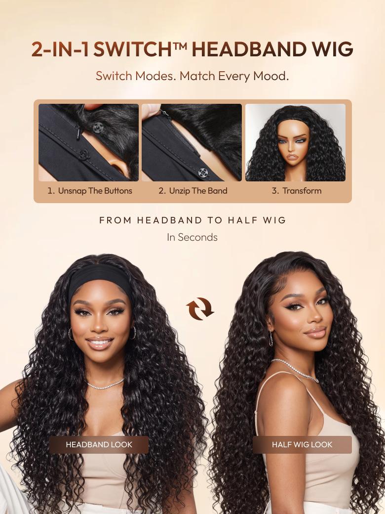 2-in-1 switch headband wig