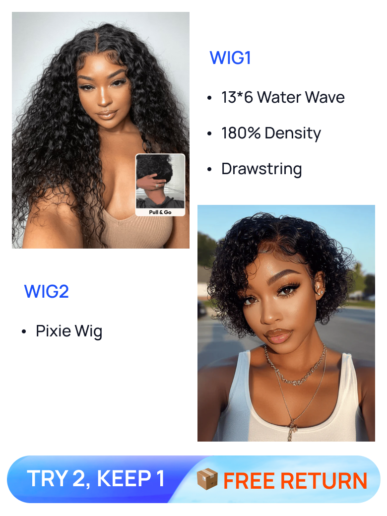 $129=2 Wigs | Nadula BOGO 20'' water wave wigs and pixie wigs free return