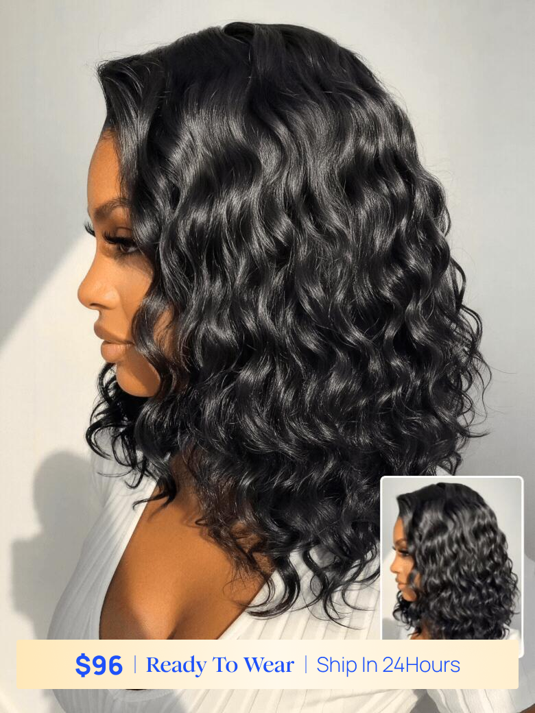 Flash Sale Nadula 6x4 Lace Closure Ready to Go Water Wave Short Wavy Bob Wig Glueless Minimalist Lace Wig 220% Density