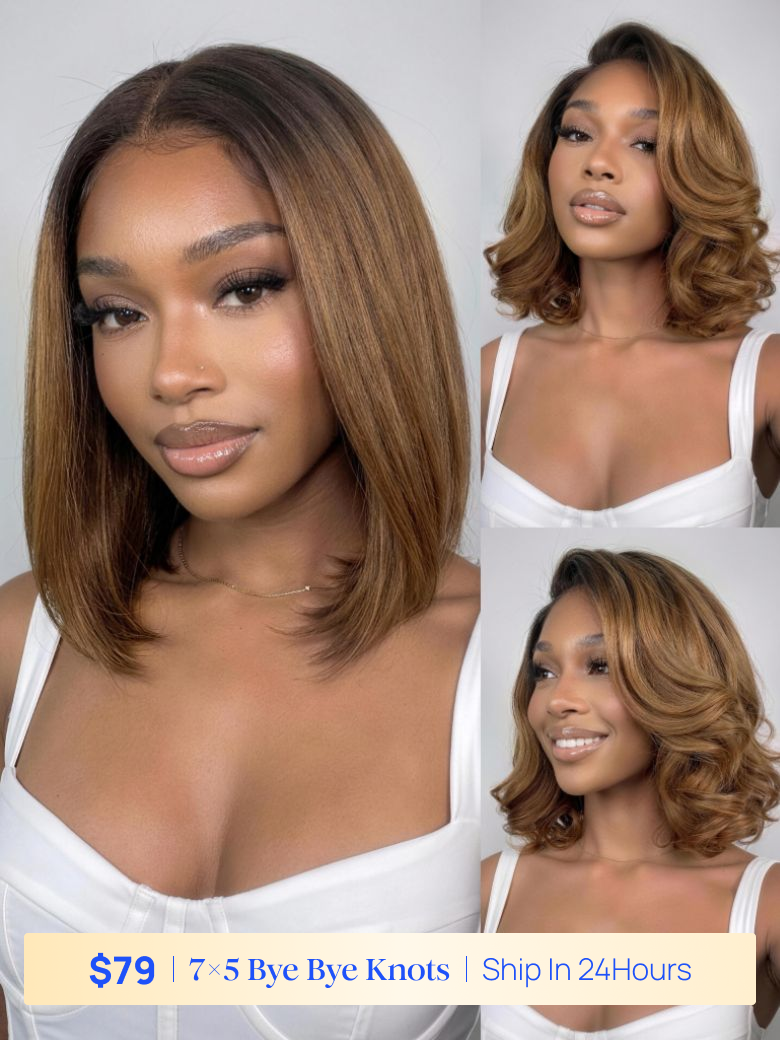 Nadula Flash Sale 7x5 Byebye Knots Pre-Bleached Lace Bob Yaki Straight Hair Put On And Go Glueless Human Hair Wigs