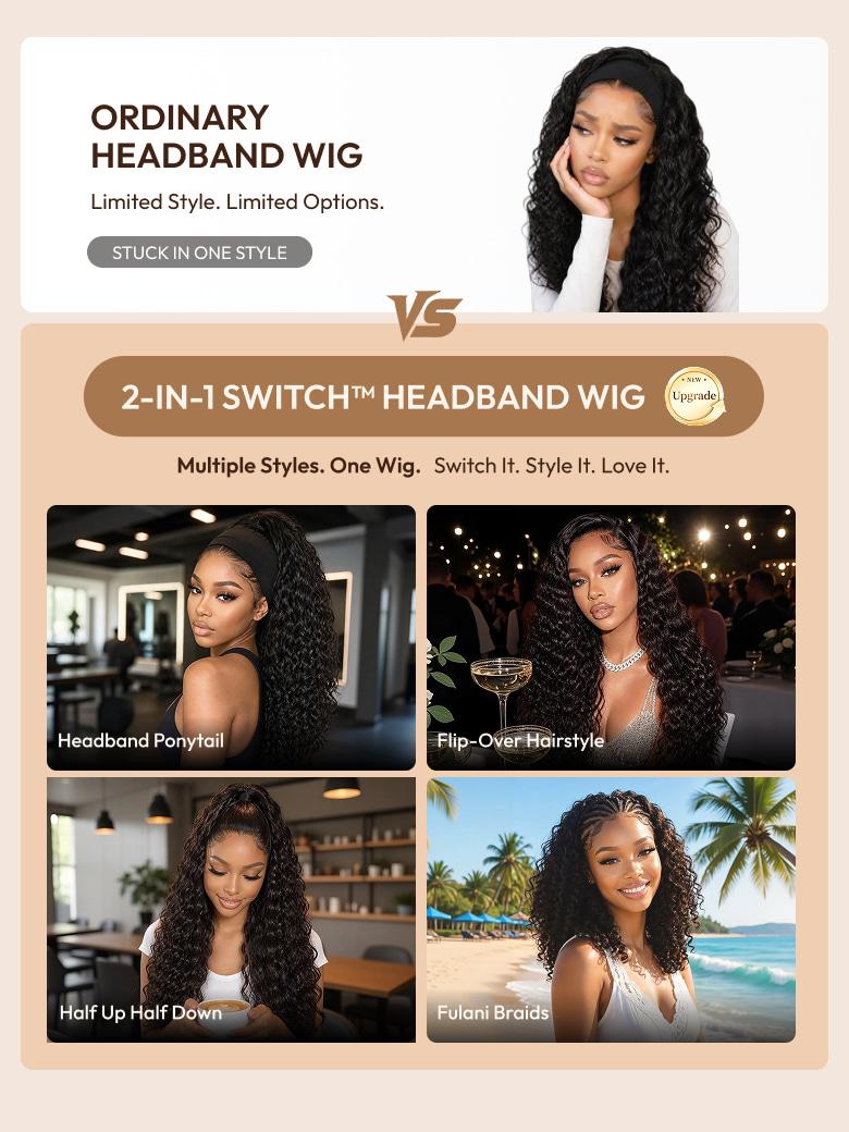 2-in-1 switch headband wig