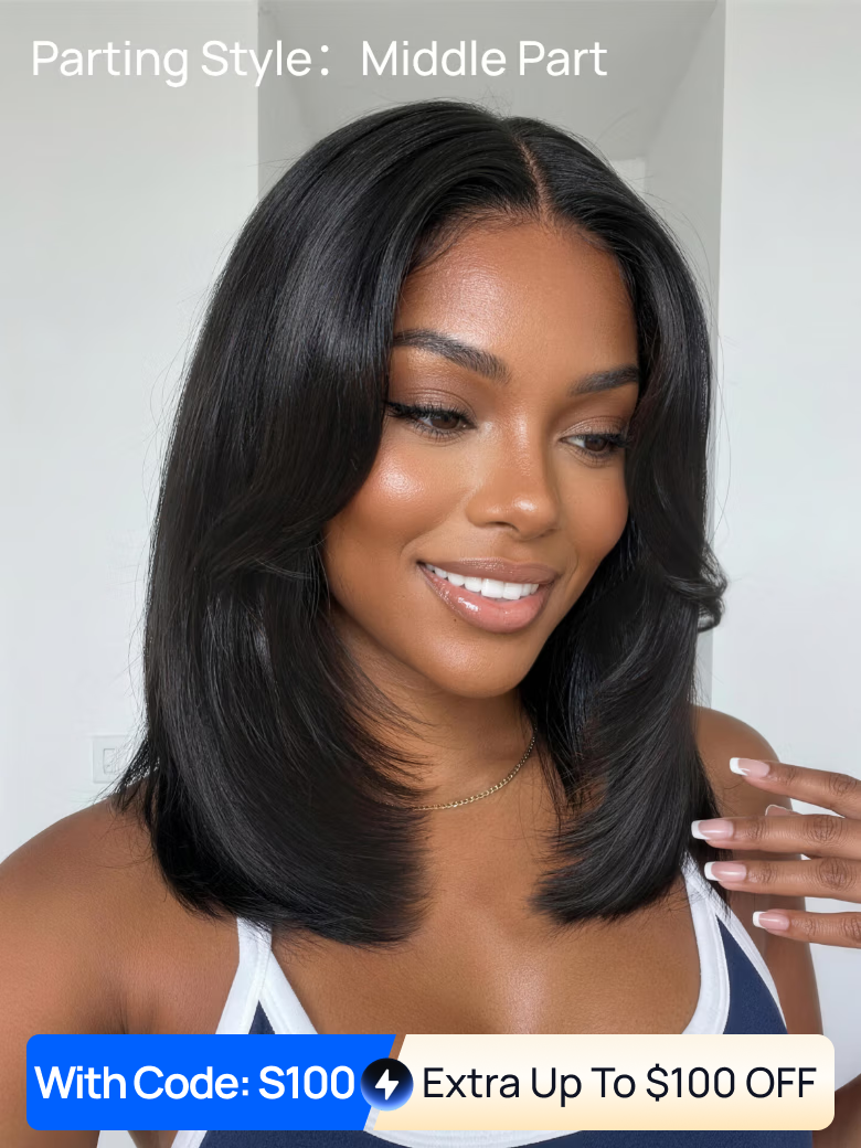 Code: S100 | Nadula 50% Off Flash Sale 90s Rachel Haircut Blunt Layered Wig & Bob Wig 7x5 Pre-Bleached Bye Bye Knots Wig Put On And Go