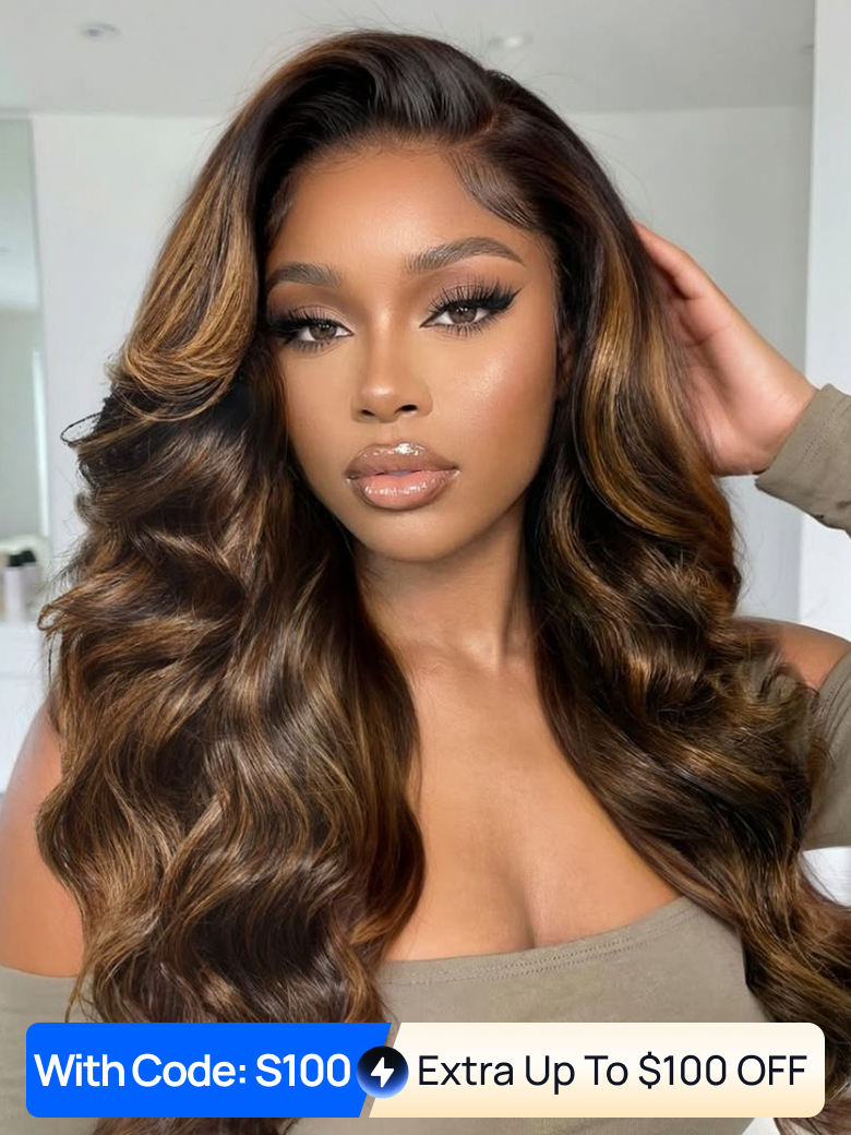 Code: S100 | Nadula 50% Off Flash Sale Highlight Brown Body Wave Headband Wigs Put On And Go Human Hair Wigs