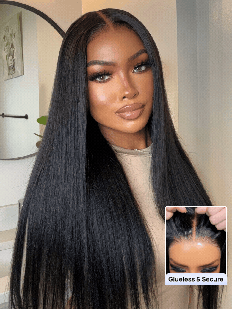 Flash Sale Nadula 7x5 Bye Bye Slip™ Yaki Straight Human Hair Wigs Put On and Go Glueless Wig with Elastic Drawstring