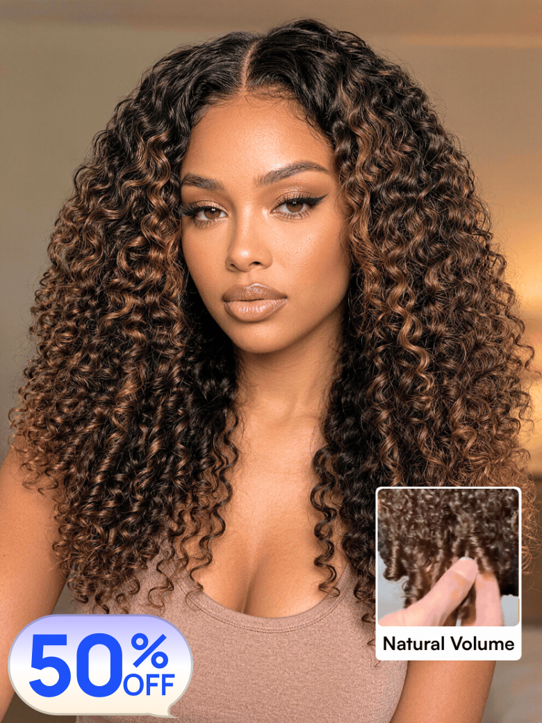 50% OFF | Nadula 180% Density 7x5 Chestnut Brown Ombre Burmese Curly Glueless Wigs Elastic Drawstring Snug Fit Put On and Go Wig