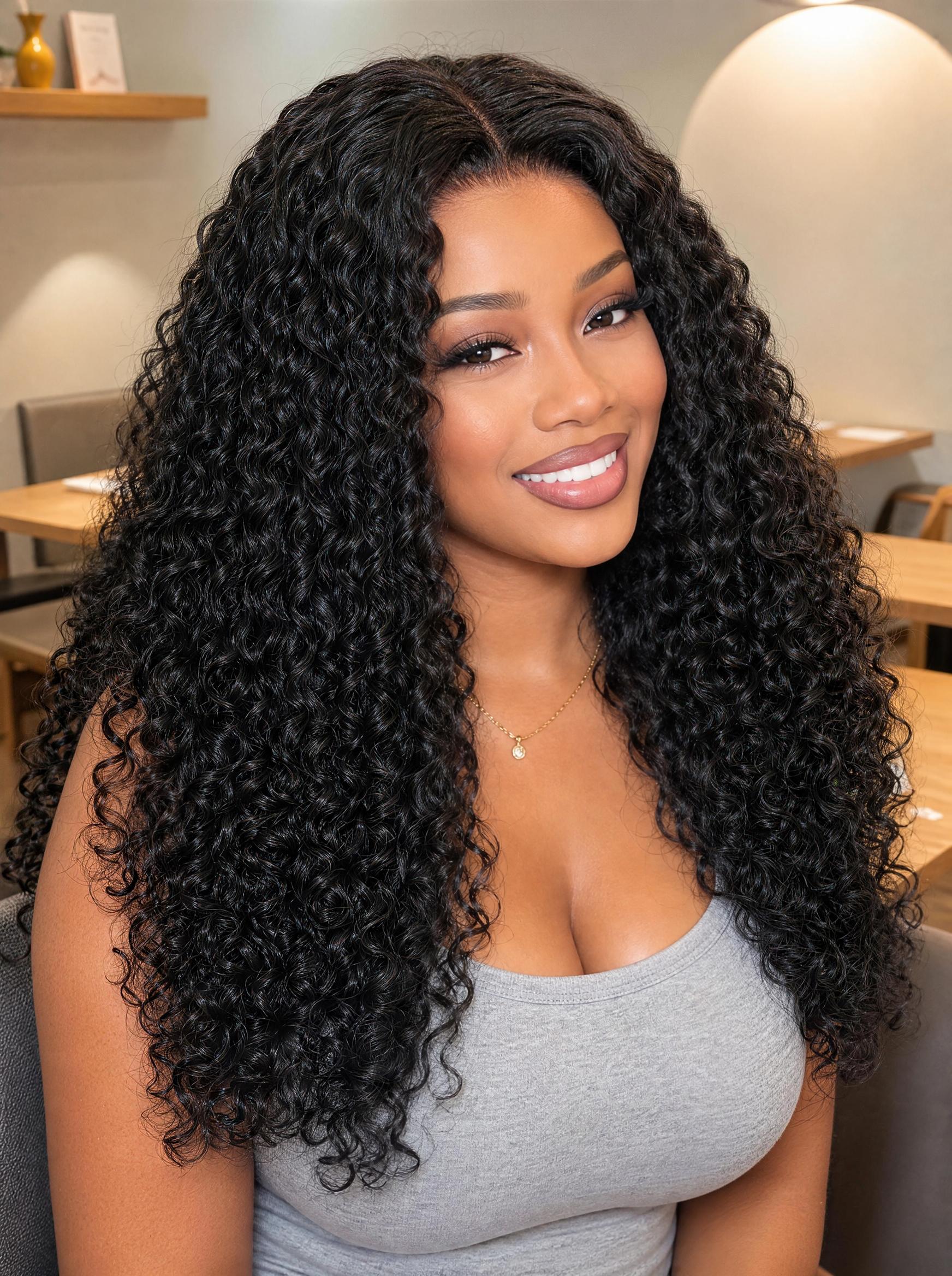 Nadula 13x4 Soft Natural Curly Wig with Defined 3B Curls Human Hair Wig with Drawstring