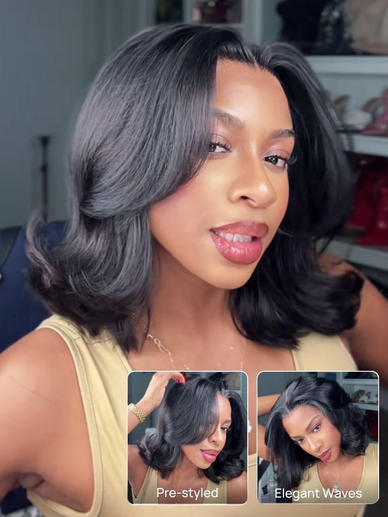 Nadula Short Yaki Wavy Bob Wig 7x5 Bye Bye Knots Glueless Wig with Invisi Drawstring Put On and Go No Slip Wig