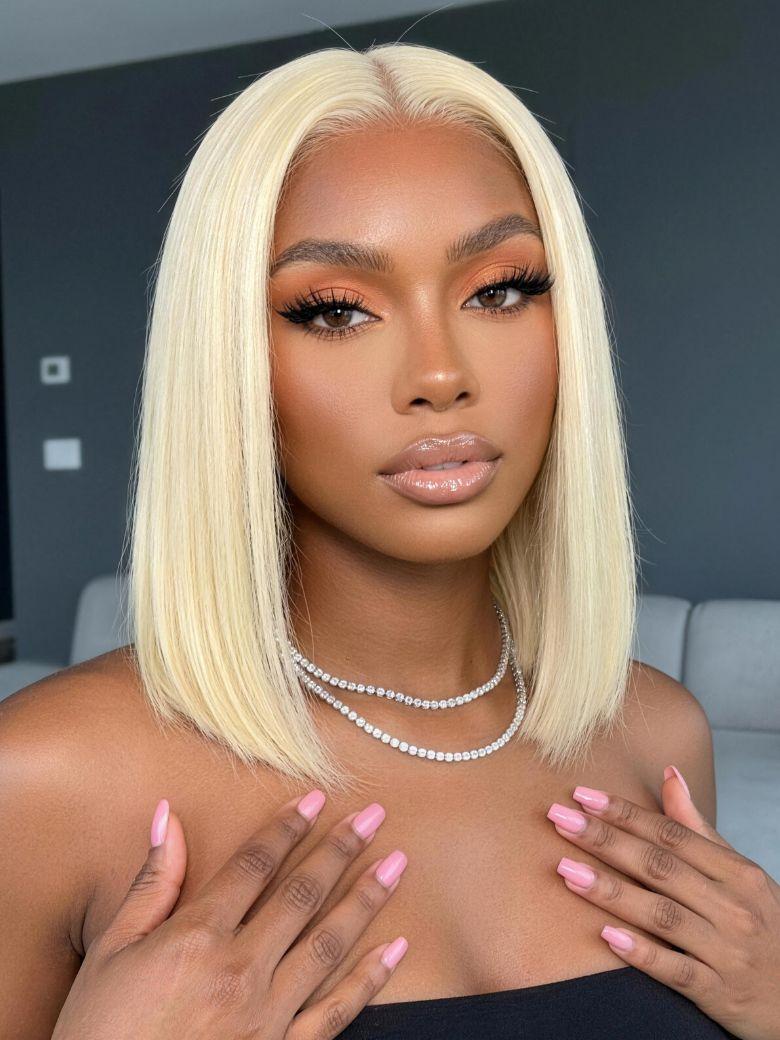 Nadula 13x4 Lace Frontal Wig 613 Blonde Bob Straight Sleek Platinum Wig Soft Silky Glueless Human Hair Wig