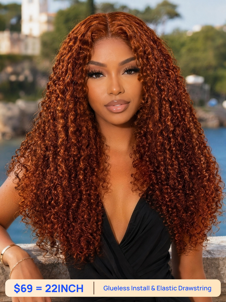 Limited $39 | Nadula Clearance Sale Ginger Curly Hair 4x0.75 Minimalist T Part Lace Pre Plucked Human Hair Wigs 180% Density
