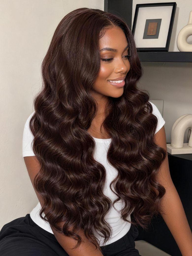 Nadula 7x5 Rich Chocolate Auburn Brown Body Wave Wig Long Soft Glam Human Hair Wig
