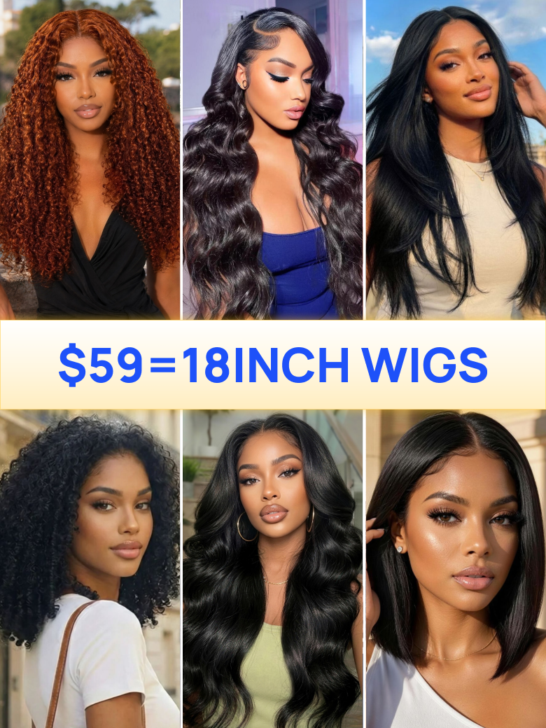 $59=18inch | Nadula Flash Sale 13x4 And 7x5 Invisible Lace Put On And Go Glueless Human Hair Wigs