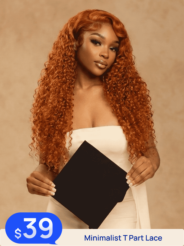 Down To $39| Nadula Flash Sale Ginger Curly Hair 4x0.75 Minimalist T Part Lace Pre Plucked Human Hair Wigs 180% Density