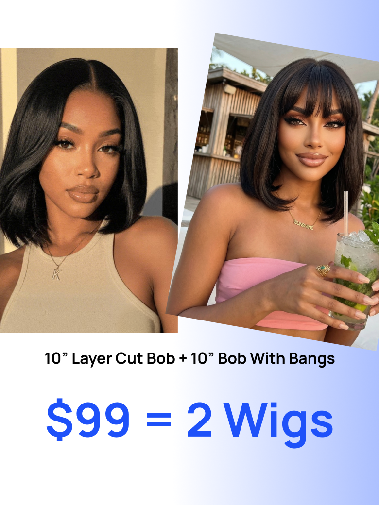 $99 = 2 Wigs | Nadula BOGO Layer Cut Yaki Straight Wig and Bob Wig With Bangs