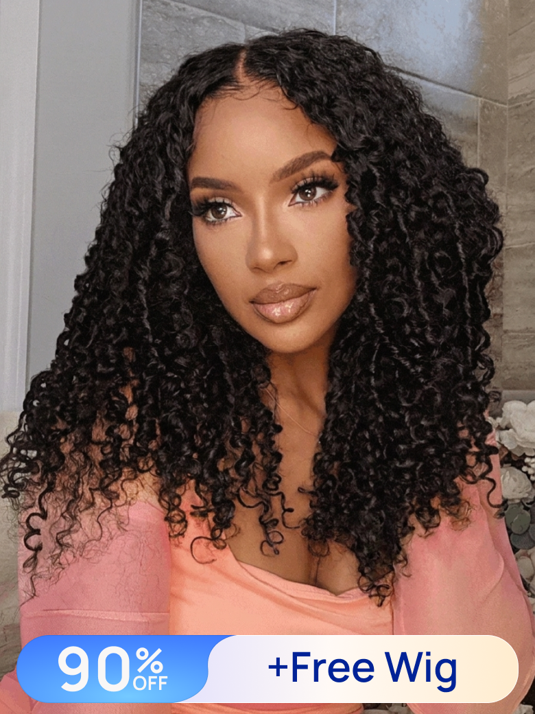 Nadula Flash Burmese Curly with Finger Coil Ends Wig V Part And 7x5 Lace Closure Put On and Go Human Hair Wig