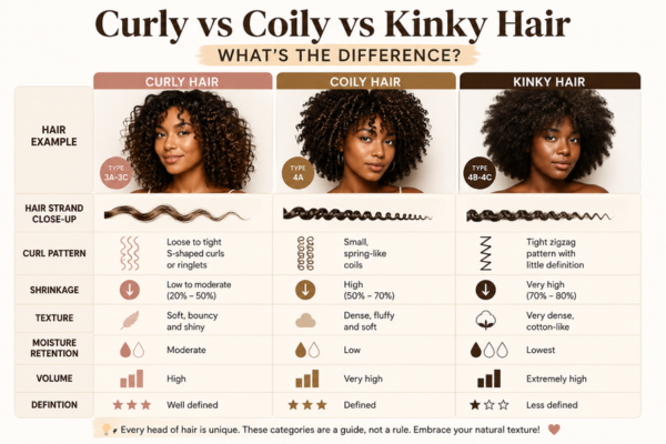 Curly vs Coily vs Kinky Hair Chart