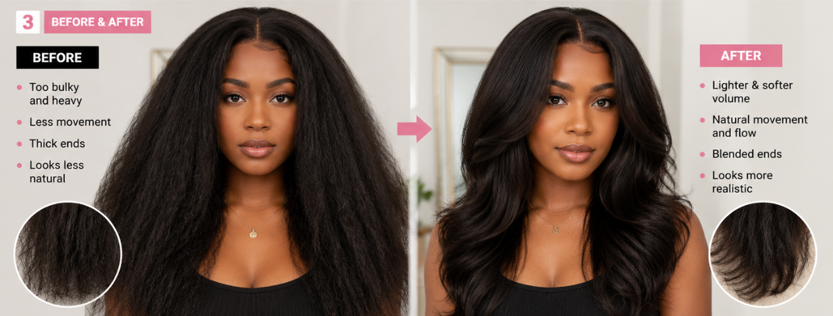thin out wig before and after