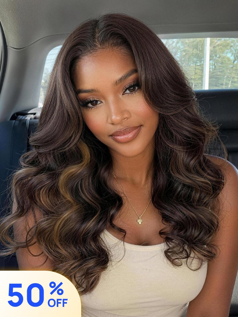 50% OFF | Nadula Flash Sale Mocha Brown Highlight Wig 7x5 No Slip Wig Pre-Bleached Natural Looking Chocolate Brown with Caramel Highlights