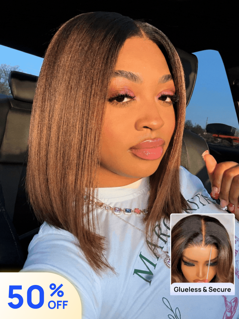 50% OFF | Nadula Flash Sale Chestnut Brown Ombre Yaki Straight Bob 7x5 & 13x4 Put On and Go Wig Bye Bye Knots Glueless Human Hair Wigs
