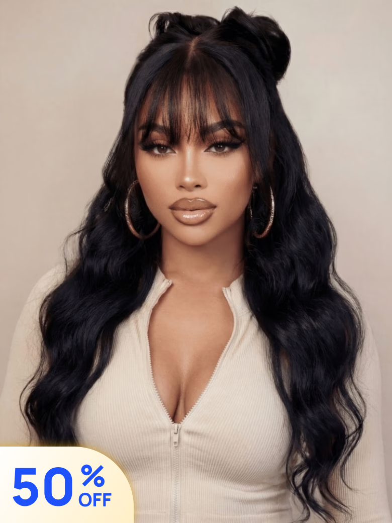 Nadula 50%OFF Flash Sale Yaki Straight With Bangs 150% Density Virgin Remy Hair Glueless Wig