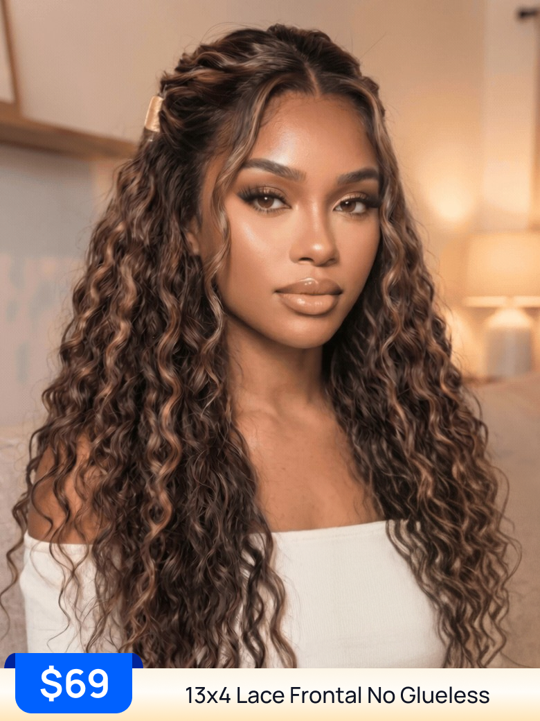 From $69| Nadula Flash Sale 13x4 Pre Everything Warm Highlight Caramel Brown Water Wave Wig Sun-Kissed Golden Brown Human Hair Wig