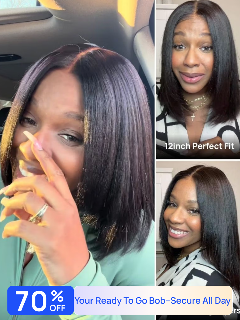 Pay In 4-$22.25 | Nadula 70% OFF Sale Bye Bye Knots Yaki Straight Bob Wig 7x5 Pre-Bleached Natural Looking Glueless Wig &Layer Cut Bob Wig