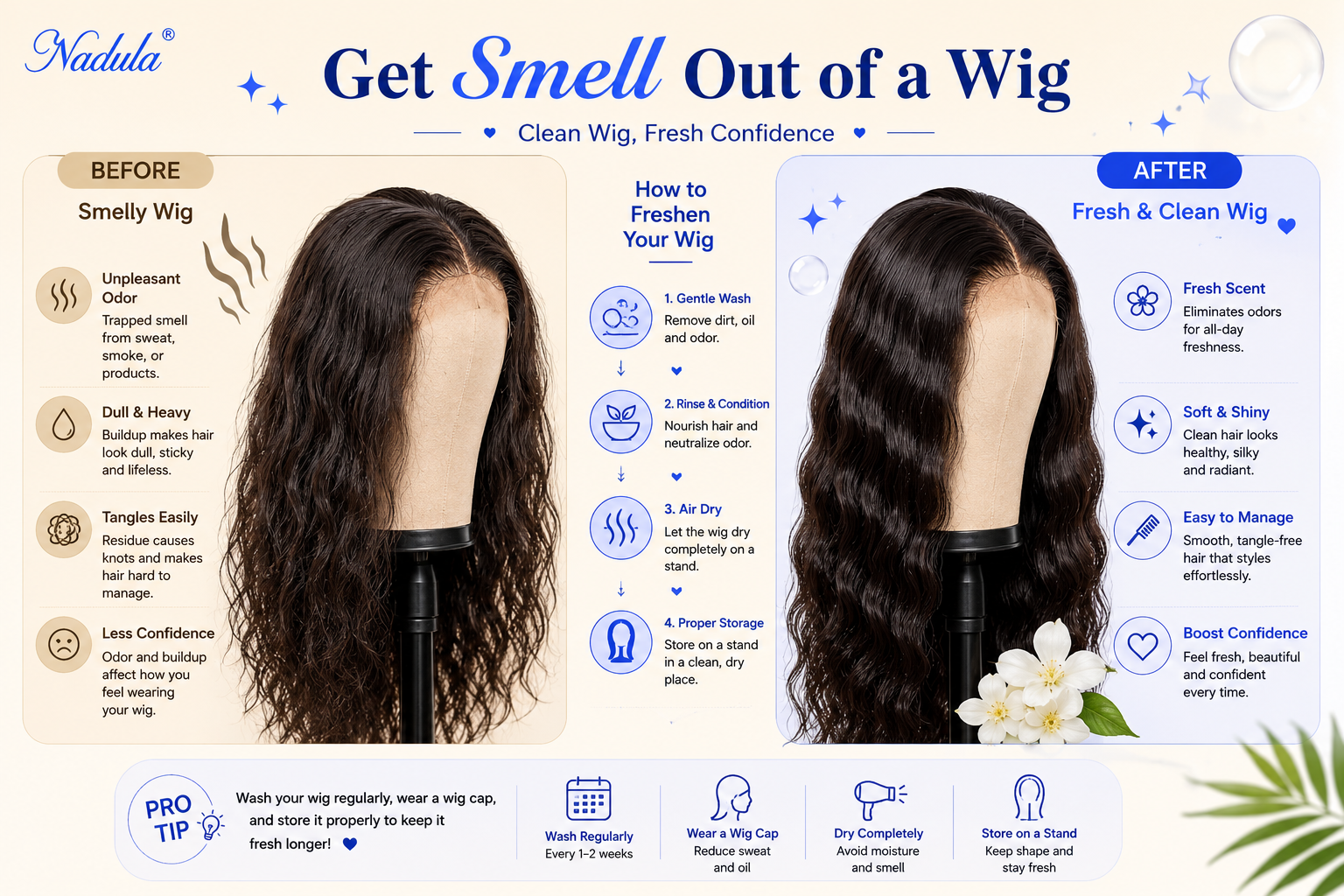 smell out of a wig before and after