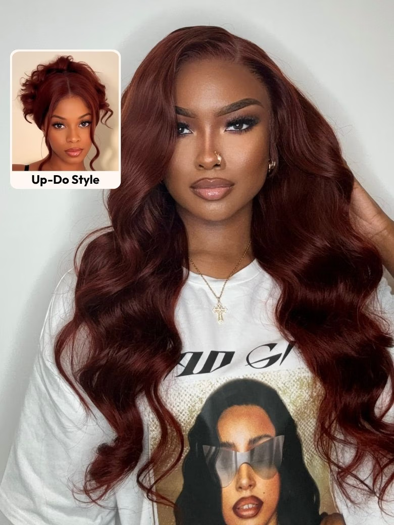 Nadula #33 Red Brown Auburn Human Hair Wig Pre Plucked 13x4 Lace Front Flash Deal