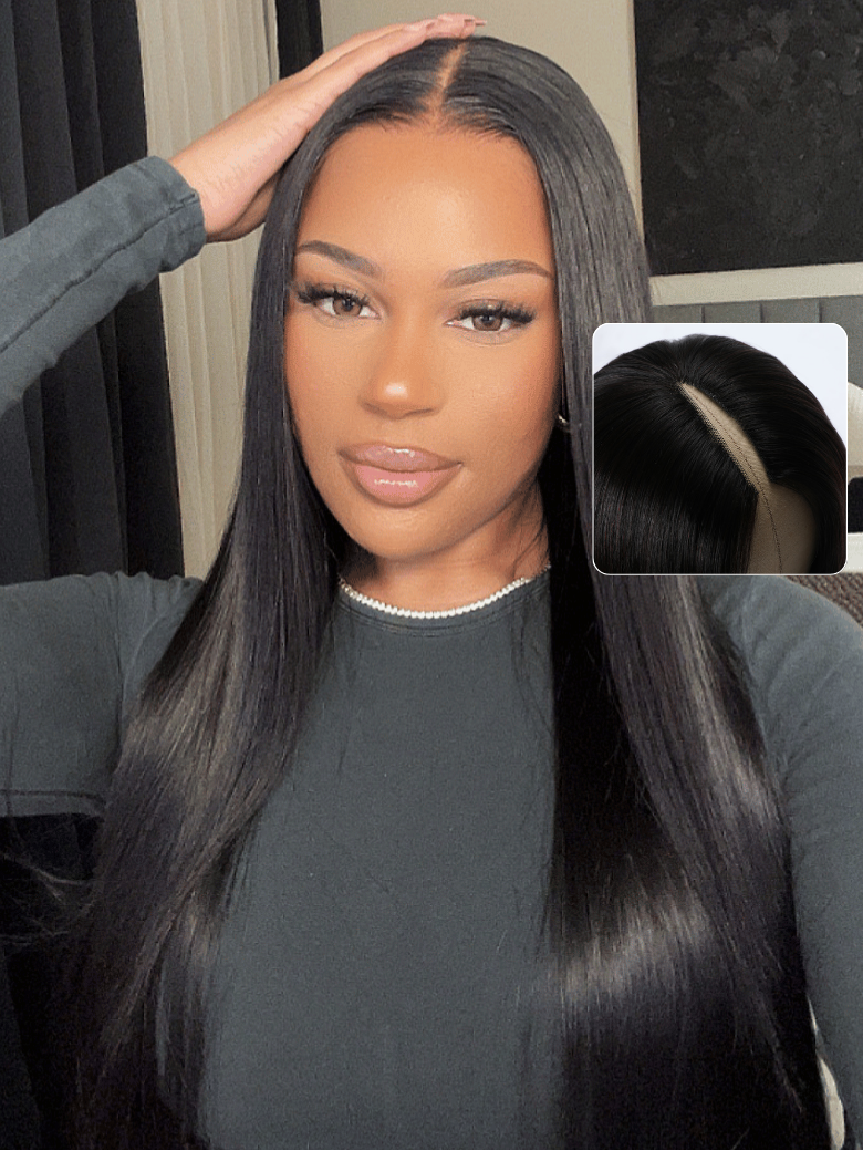 Nadula Glueless Silk Straight Human Hair V Part Wig Upgraded U Part Provides Natural-looking Part