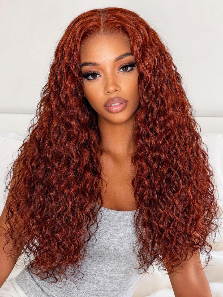 Nadula No Slip Wig 7x5 Reddish Brown Water Wave Invisible Knots Put On And Go Glueless Wig