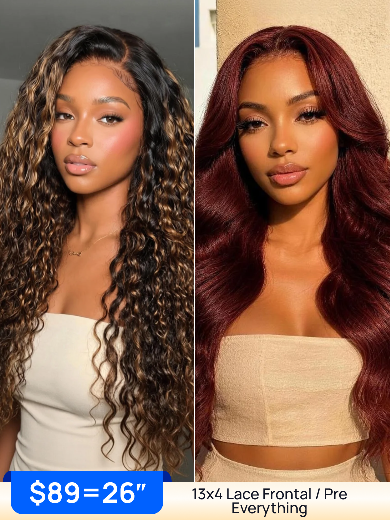 $89 = 26inch | Nadula 13x4 Pre Everything Water Wave Wig with Honey Highlights Sun-Kissed Golden Brown Human Hair Wig