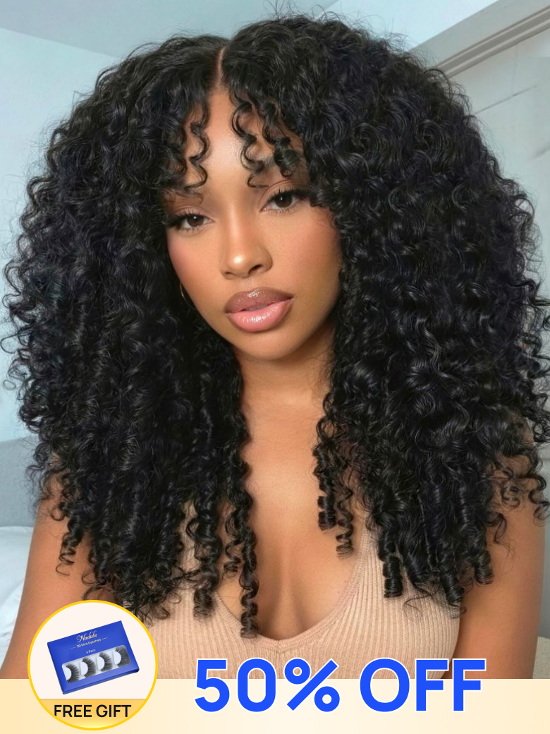 50% OF + Free Gifts | Nadula 13x4 Burmese Curly Wig With Finger Coil Ends Put On and Go Spiral Curls Human Hair Wigs