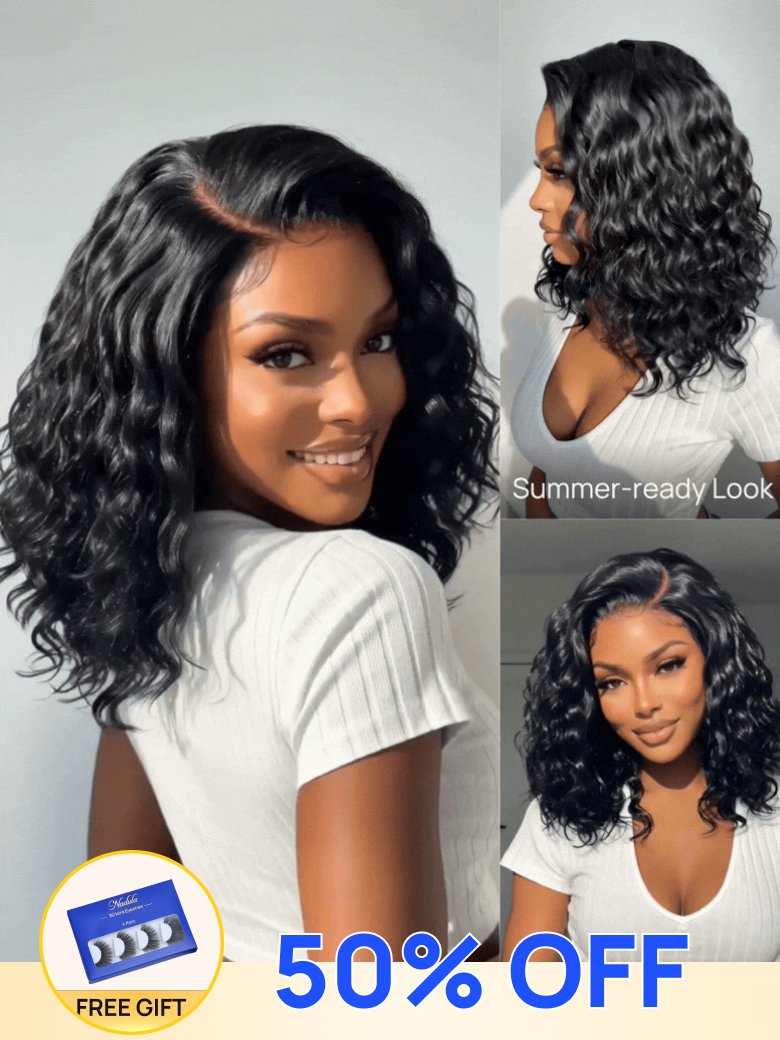50% OFF + FREE GIFTS Sale | Nadula Flash Sale 6x4 Lace Closure Ready to Go Water Wave Short Wavy Wig Glueless Minimalist Lace Wig 220% Density
