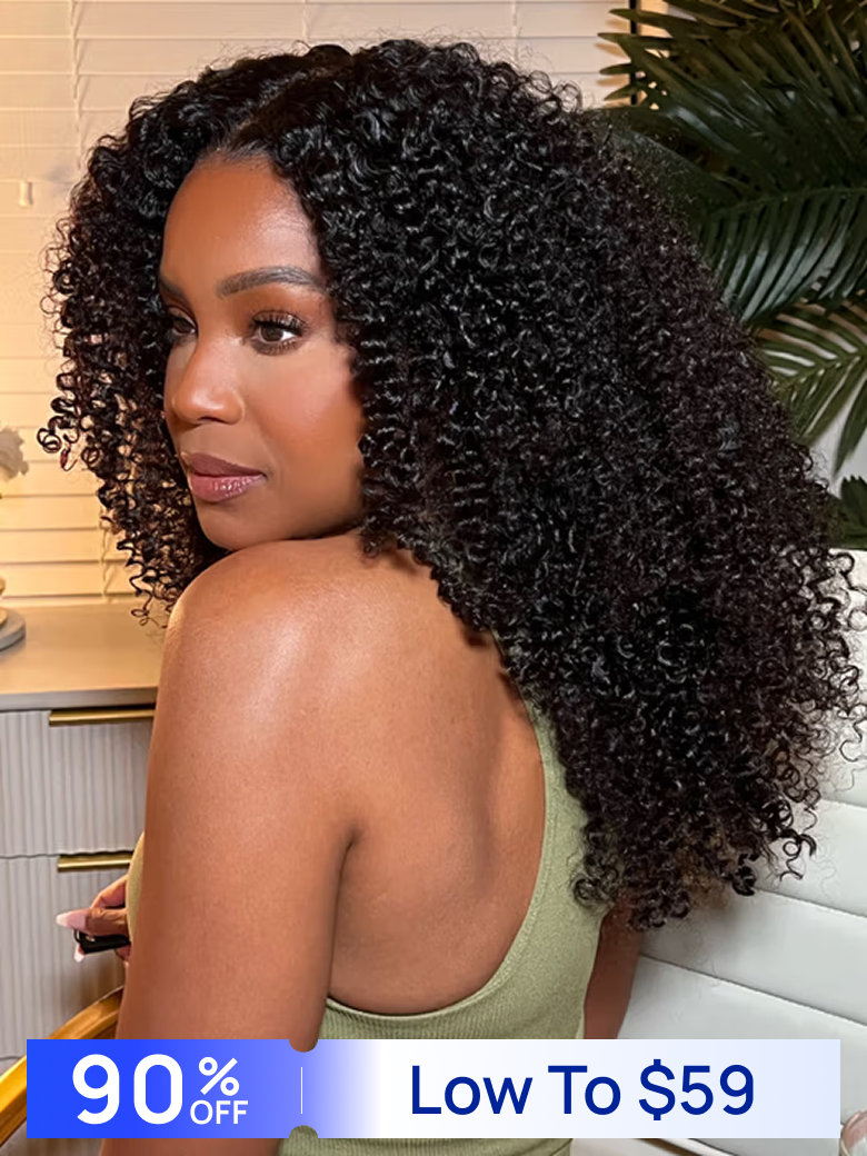 Nadula 90% Flash sale 7x5 Kinky Curly Wig with Curly Edges Wigs Put On And Go Wigs Glueless Human Hair Wigs