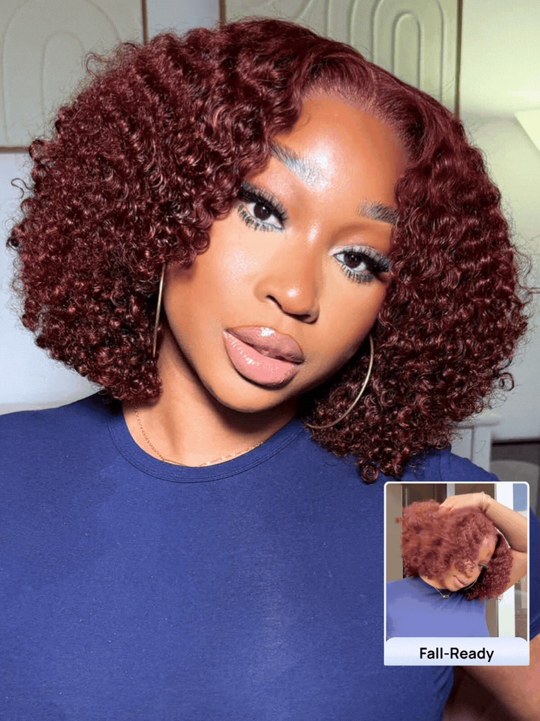 Nadula Bye Bye Knots Wig 2.0™ 7x5 Invisible Knots Reddish Brown Curly Put and Go Wig