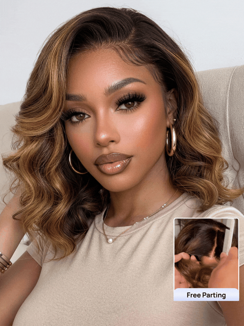 Nadula 7x5 and 13x4 Lace Front 1B/30 Dark Root with Warm Brown Highlights Soft Barrel Curls French Bob Style Put On And Go Wig