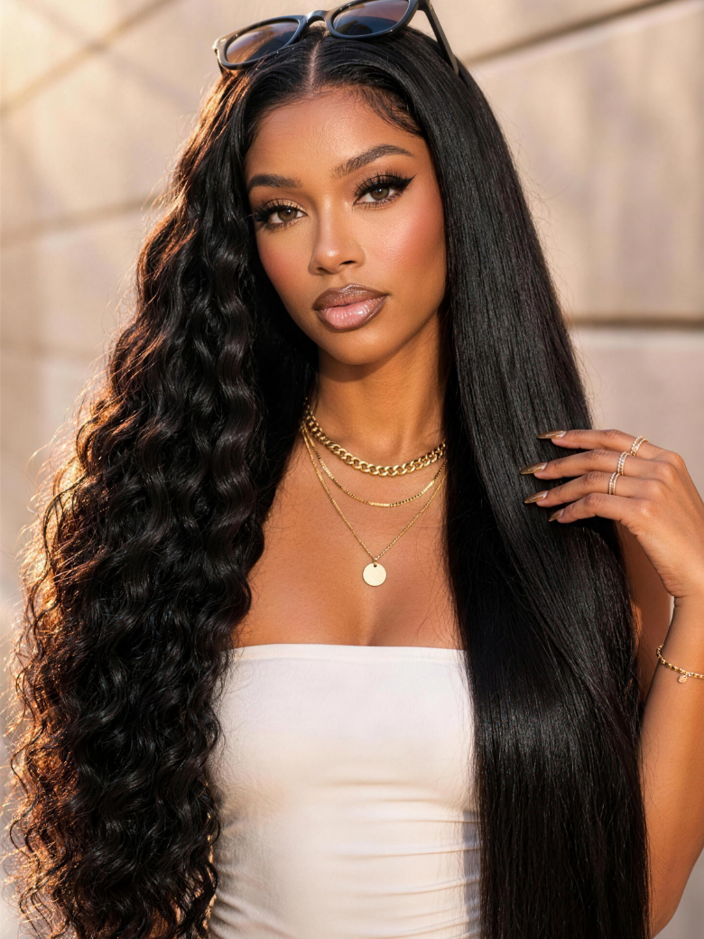 Nadula 13x4 No Slip 2 Styles in Wig From Straight to Natural Weavy Water Wave Put On And Go Glueless Human Hair Wigs