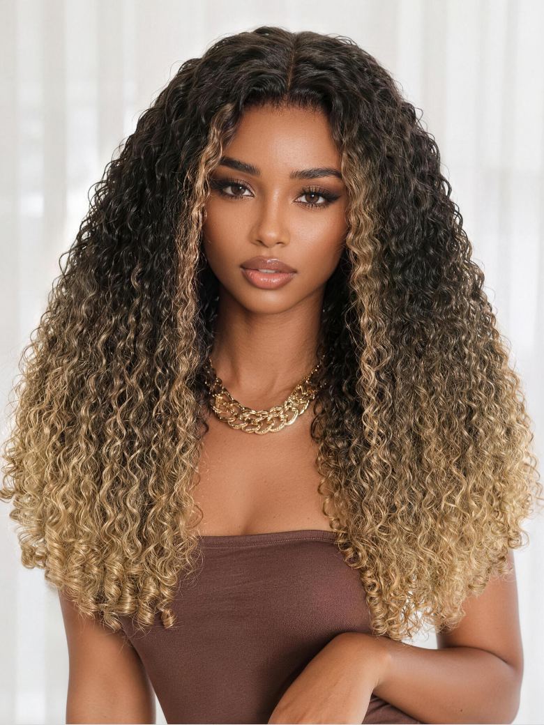Nadula 7x5 Dark Root Honey Blonde Ombre Burmese Curly Hair With Defined Colis Glueless Human Hair Wig with Drawstring