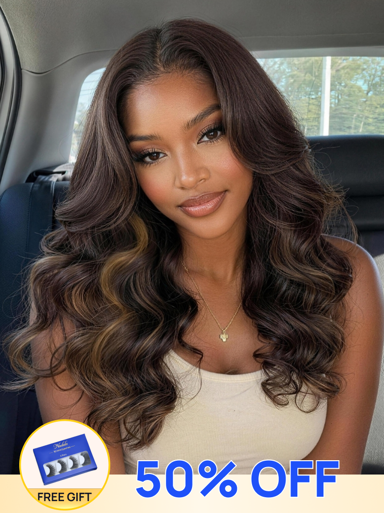 50% OFF Sale Mocha Brown Highlight Wig 7x5 No Slip Wig Loose Body Wave Wig Human Hair Wig