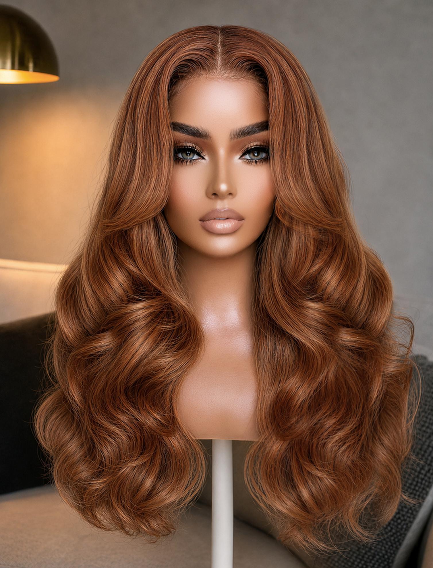 Nadula 7x5 Warm Cinnamon Copper Brown Body Wave Wig Long Bouncy Wave Glueless Human Hair Wig
