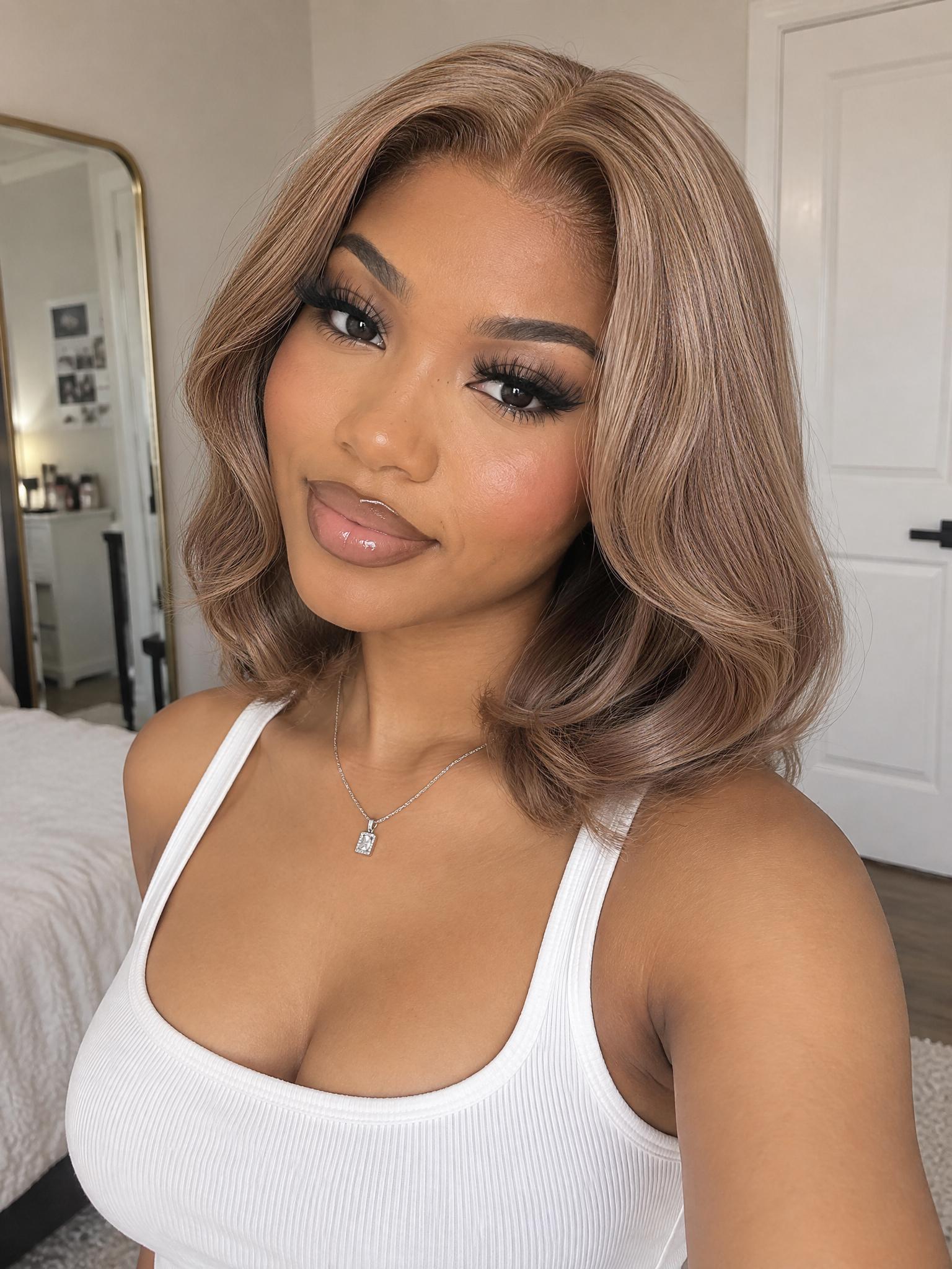 Nadula 7x5 Chic Smoky Beige Blowout French Bob Wig Middle-Part Soft Volume Glueless Hair Wig