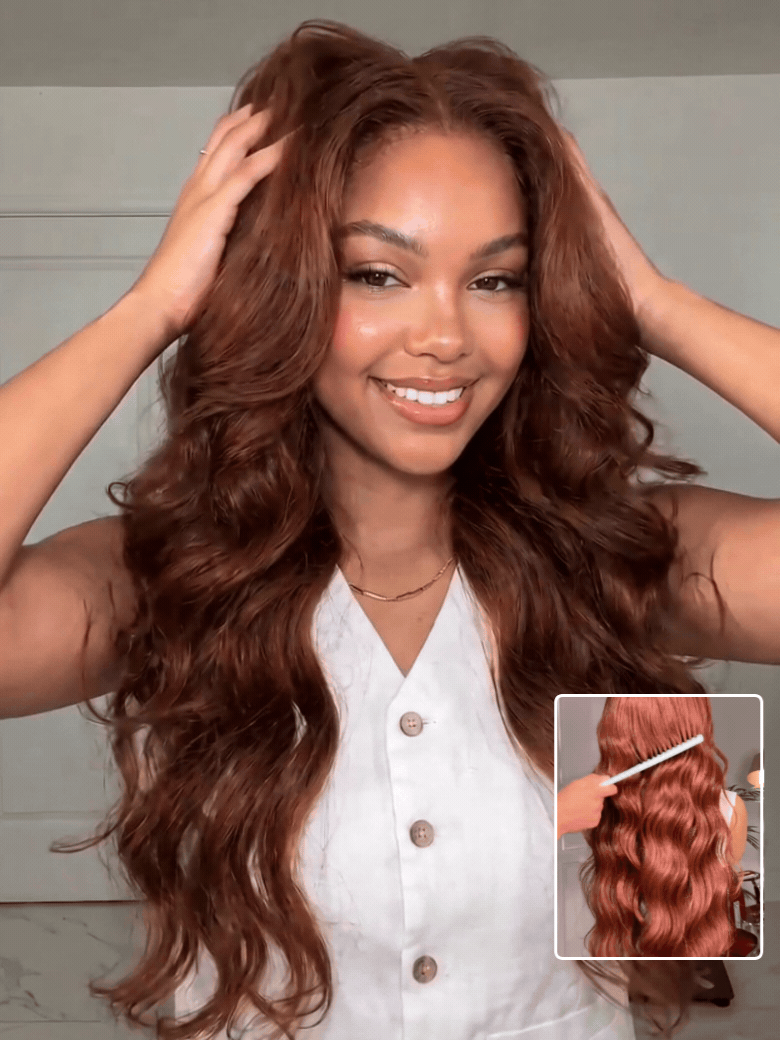 Nadula 7x5 Copper Auburn Body Wave Wig Burnt Orange Ginger Brown Long Glam Wave Human Hair Wig