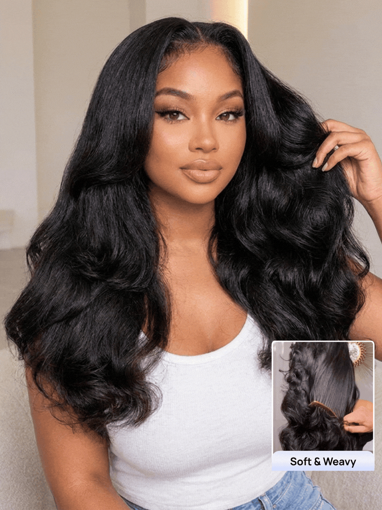 Nadula 7x5 No Slip Wig Sof Yaki Body Wave Wig with Face-Framing Bouncy Layers Glueless Human Hair Wig