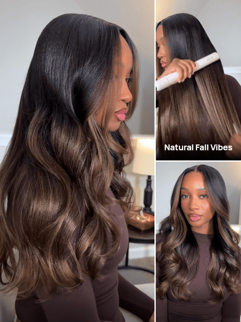 Nadula 7x5 Chestnut Brown Ombre Yaki Straight Put On and Go Wig Bye Bye Knots Glueless Human Hair Wigs