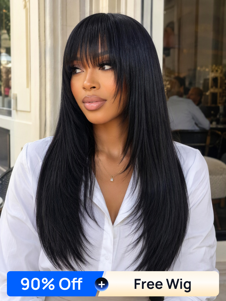 90%OFF+Free wig | Nadula Flash Sale Yaki Straight Hair with Bang Put On and Go Beginner Friendly Glueless Human Hair Wigs